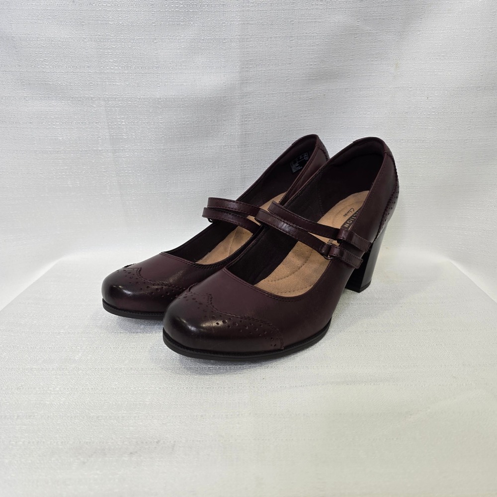 Clarks Claeson Tilly Heels Women Size 11 W Burgundy Leather Mary Jane Brogue